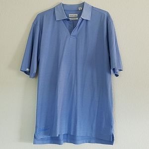 Tehama luxury blue striped golf shirt Large